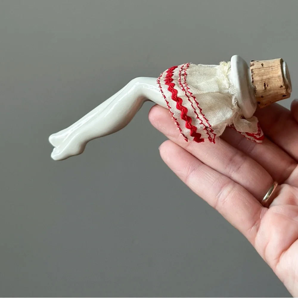 Antique Porcelain Leg Bottle Stopper Ladies’ Legs 1940s Pinup Cork MCM Rare